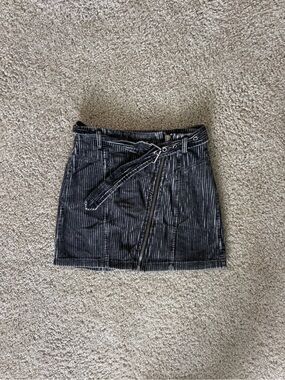 Honey Punch Black Pinstriped Denim Mini Skirt with Belt